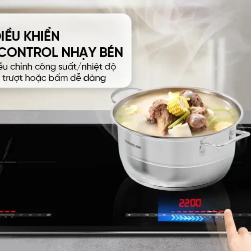Bếp điện từ đôi SUNHOUSE MMB82102-TMT với bảng điều khiển slider nhạy bén
