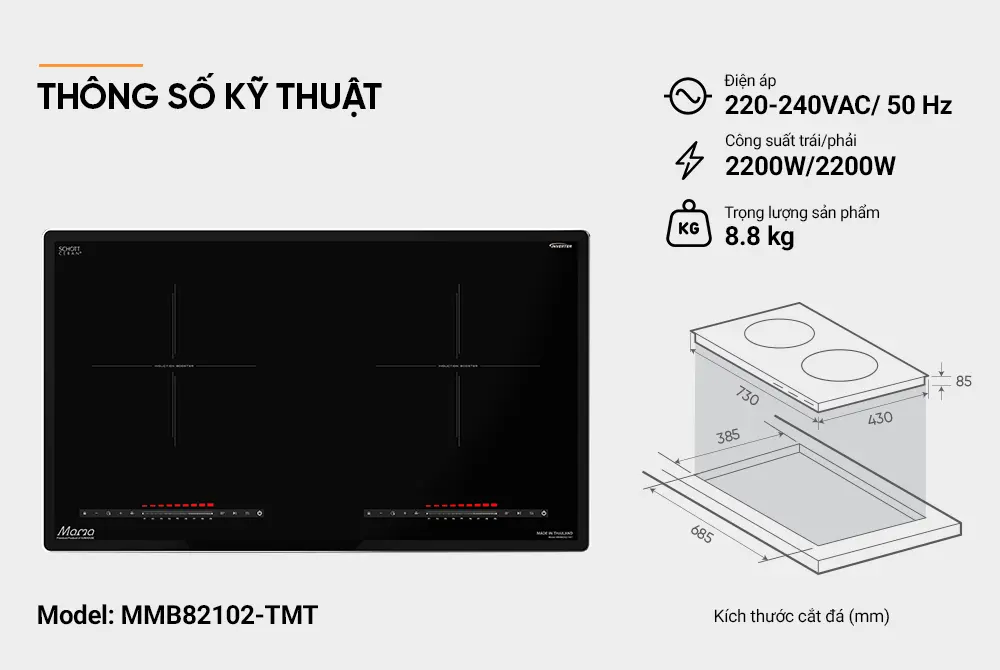 Thông số kỹ thuật bếp điện từ đôi SUNHOUSE MMB82102-TMT