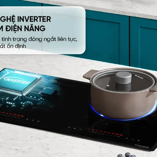 Bếp điện từ đôi SUNHOUSE MMB82112-TMT với nồi đặt trên mặt bếp