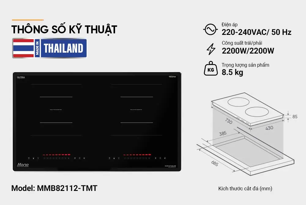 Thông số kỹ thuật bếp điện từ đôi SUNHOUSE MMB82112-TMT