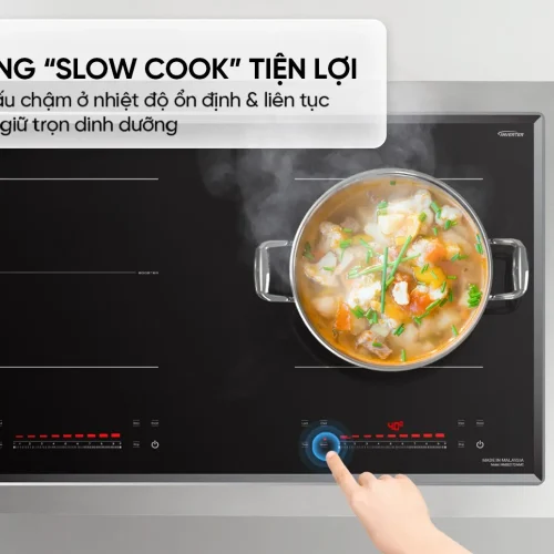 Bếp điện từ đôi SUNHOUSE MMB82172-MMC nhìn từ trên với nồi nấu