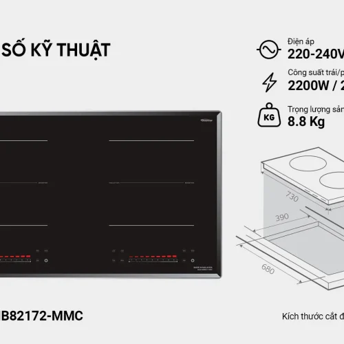 Bếp điện từ đôi SUNHOUSE MMB82172-MMC cùng thông số kỹ thuật
