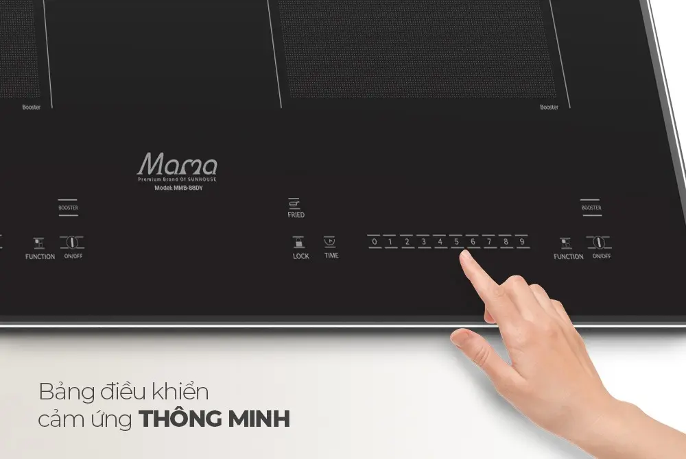 Bảng điều khiển cảm ứng thông minh của bếp điện từ đôi SUNHOUSE MMB88DY