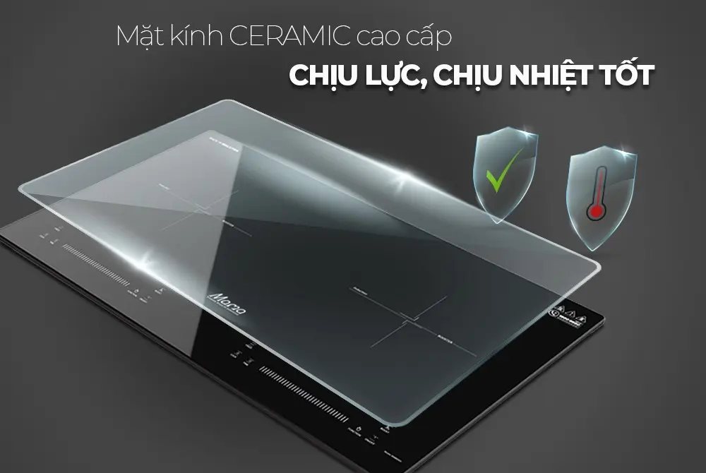 Mặt kính Ceramic chịu lực và chịu nhiệt của bếp điện từ đôi SUNHOUSE MMB9301