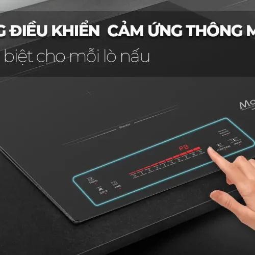 Bảng điều khiển cảm ứng riêng từng vùng nấu trên bếp điện từ đôi SUNHOUSE MMB9302-EC