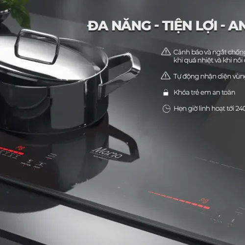 Bếp điện từ đôi SUNHOUSE MMB9302-EC hiển thị tính năng an toàn và tiện lợi