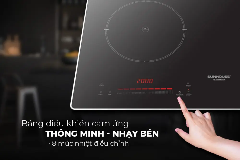 Bảng điều khiển cảm ứng của bếp điện từ đôi SUNHOUSE SHB-28CS