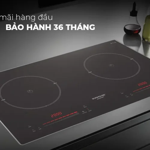 Bếp điện từ đôi SUNHOUSE SHB-28CS thiết kế mặt kính đen sang trọng