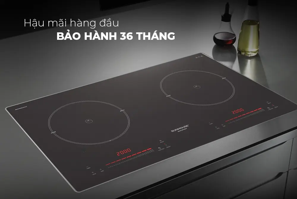 Bếp điện từ đôi SUNHOUSE SHB-28CS thiết kế mặt kính đen sang trọng