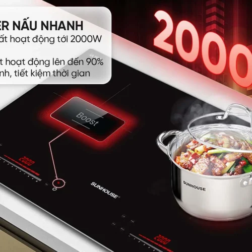 Bếp điện từ đôi SUNHOUSE SHB-566HL với nồi đặt trên mặt bếp