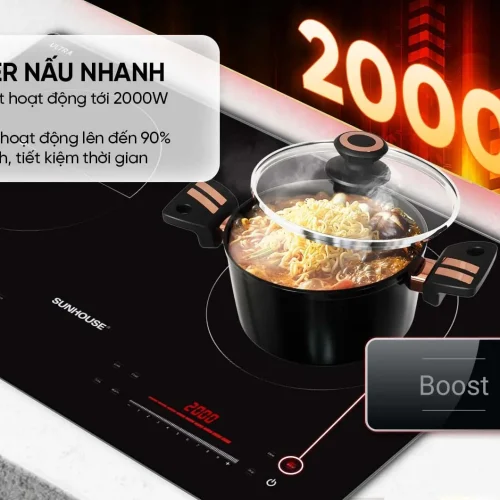 Bếp điện từ đôi SUNHOUSE SHB-588DI với tính năng Booster 2000W mỗi bên