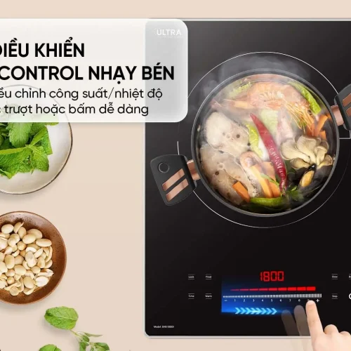 Bếp điện từ đôi SUNHOUSE SHB-588DI với bảng điều khiển Slider Control nhạy bén