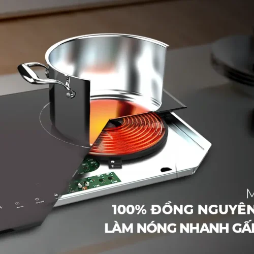 Bếp điện từ đôi SUNHOUSE SHB DI-68BN minh họa mâm từ đồng nguyên chất