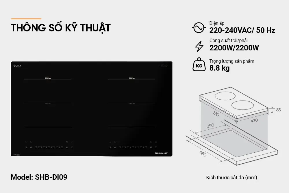 Bếp điện từ đôi SUNHOUSE SHB-DI09 - 2200W/2200W - Ảnh 11