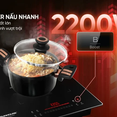 Bếp điện từ đôi SUNHOUSE SHB-DI79 Booster 2200W nấu nhanh