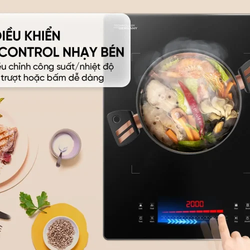 Bếp điện từ đôi SUNHOUSE SHB-DI79 với bảng điều khiển Slider Control