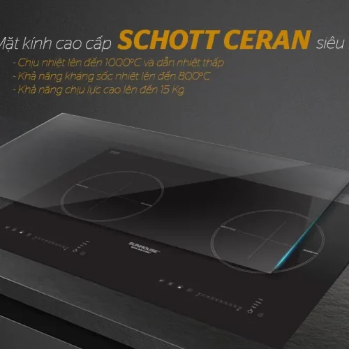Bếp điện từ đôi SUNHOUSE SHB DI99MT với mặt kính Schott Ceran chịu nhiệt và chống sốc nhiệt