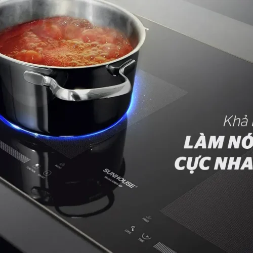 Bếp điện từ đôi SUNHOUSE SHB16-HP làm nóng nhanh với nồi đang sôi