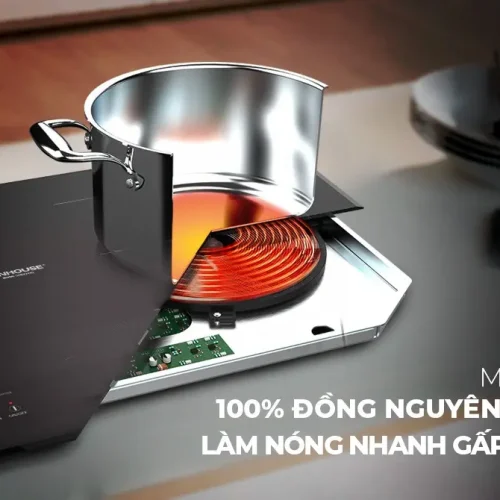 Bếp điện từ đôi SUNHOUSE SHB23-HG minh họa mâm từ đồng nguyên chất