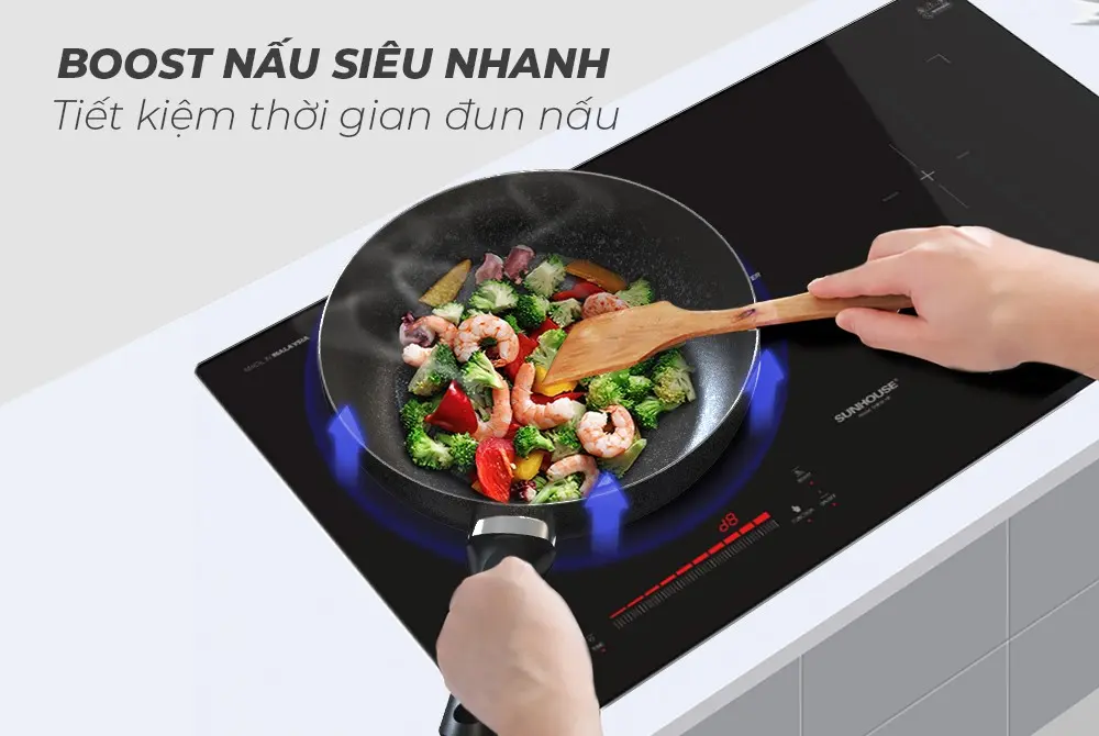 Bếp điện từ đôi SUNHOUSE SHB38-HP nấu ăn nhanh với chức năng Boost