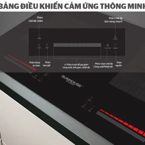 Bảng điều khiển cảm ứng của bếp điện từ đôi SUNHOUSE SHB500DI