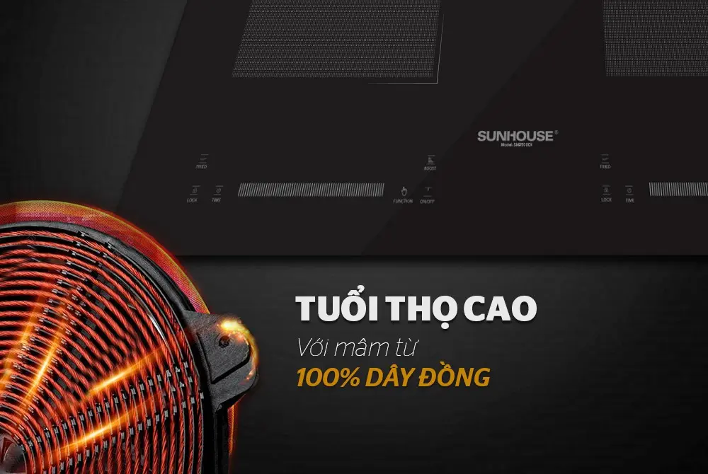 Mâm từ dây đồng của bếp điện từ đôi SUNHOUSE SHB500DI