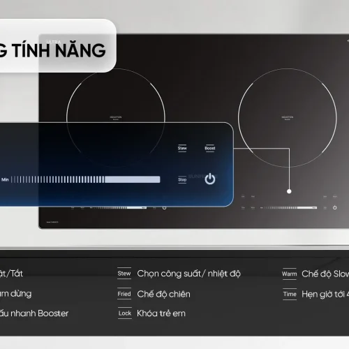 Bảng điều khiển cảm ứng bếp điện từ đôi SUNHOUSE SHB502CS với các chức năng nấu
