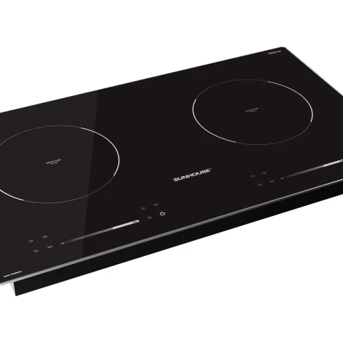 Bếp điện từ đôi SUNHOUSE SHB502CS màu đen với hai vùng nấu, công suất 2200W mỗi vùng