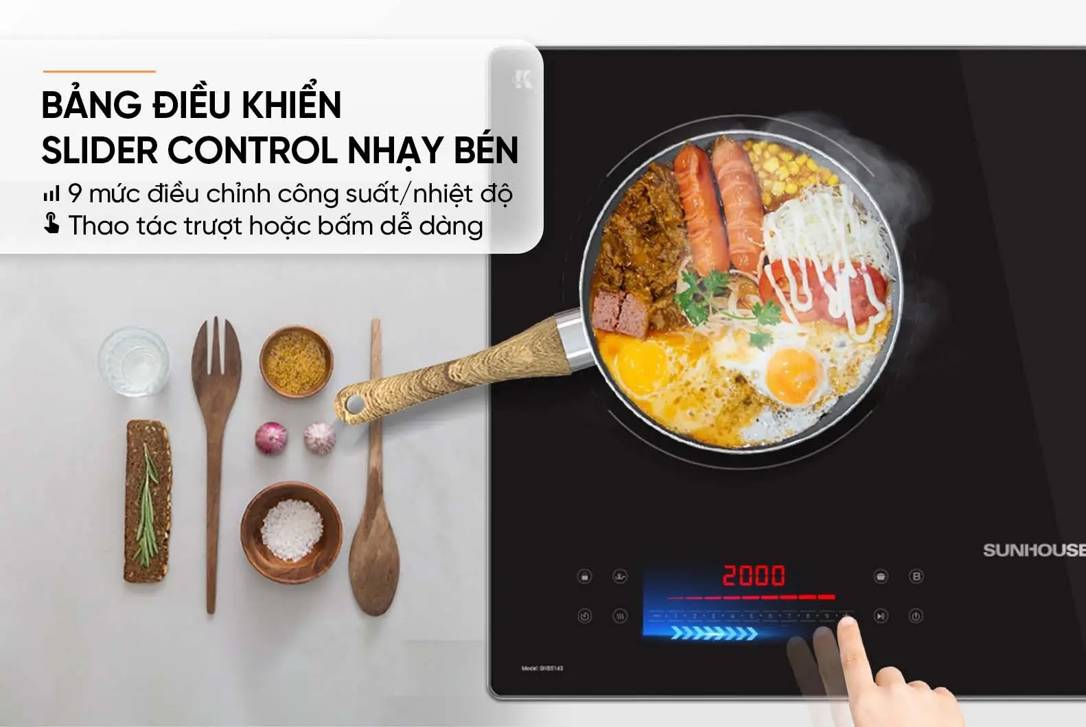 Bảng điều khiển Slider Control nhạy bén của bếp điện từ đôi SUNHOUSE SHB5143