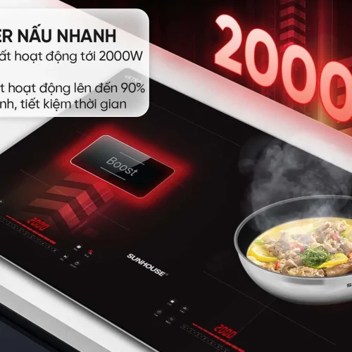Bếp điện từ đôi SUNHOUSE SHB518-AC tính năng Booster 2000W mỗi vùng nấu