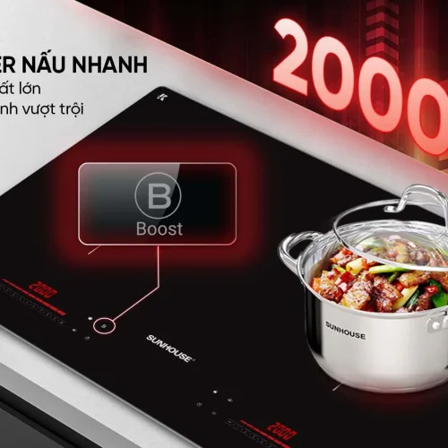 Bếp điện từ đôi SUNHOUSE SHB5236 với tính năng Booster nấu nhanh 2000W