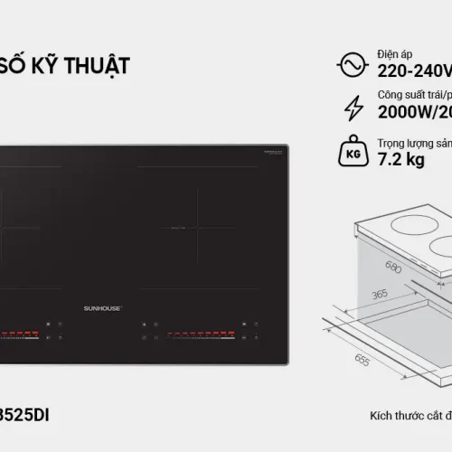 Thông số kỹ thuật bếp điện từ đôi SUNHOUSE SHB525DI