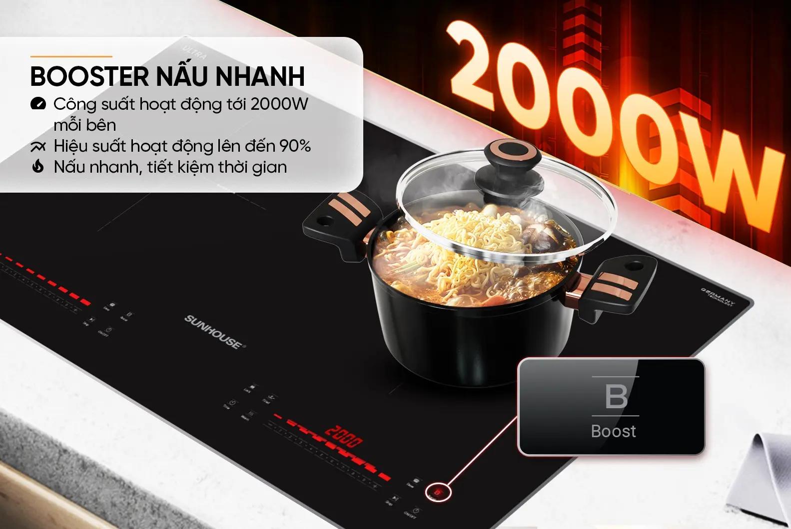 Bếp điện từ đôi SUNHOUSE SHB5566 Seri 8.0 - 2000W/2000W - Ảnh 9