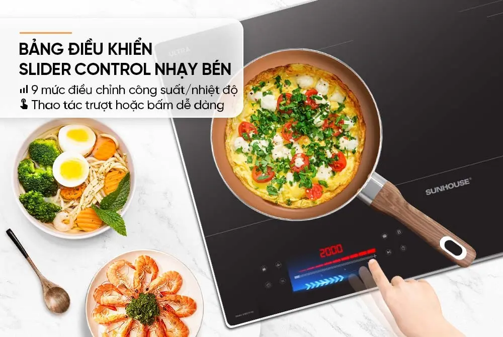 Bảng điều khiển Slider Control của bếp điện từ đôi SUNHOUSE SHB579-HD