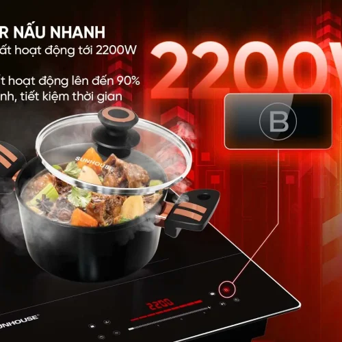 Bếp điện từ đôi SUNHOUSE SHB579-HD với tính năng Booster 2200W mỗi bên