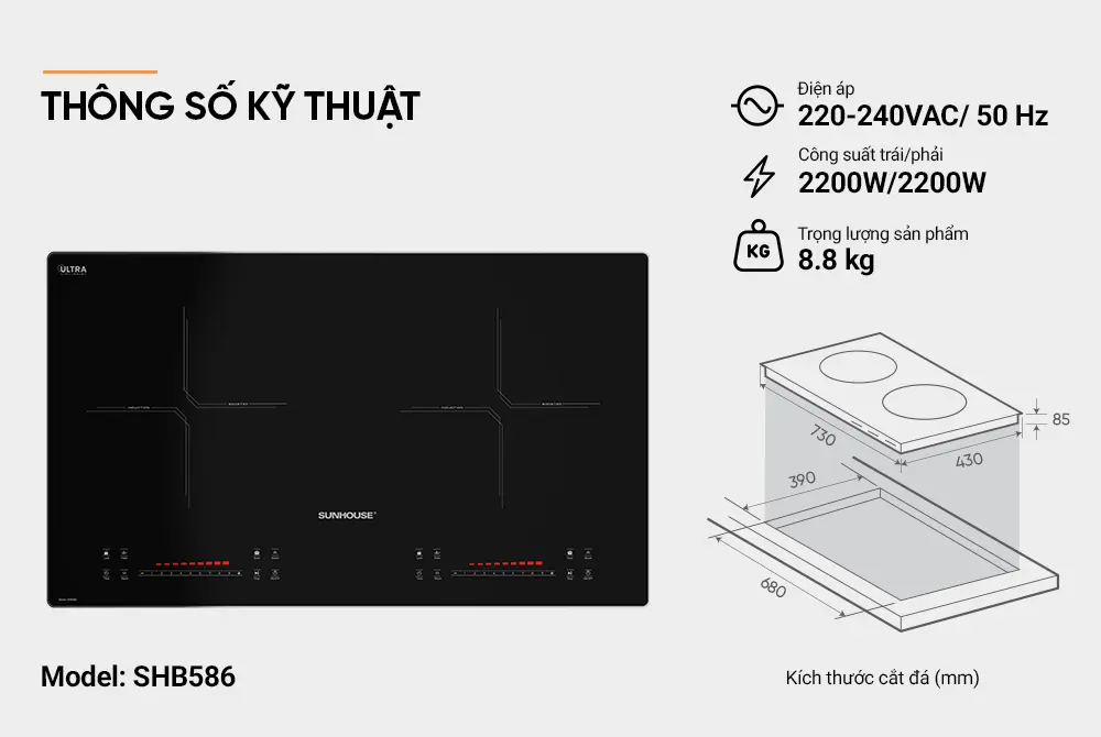 Bếp điện từ đôi SUNHOUSE SHB586 - 2200W/2200W - Ảnh 13