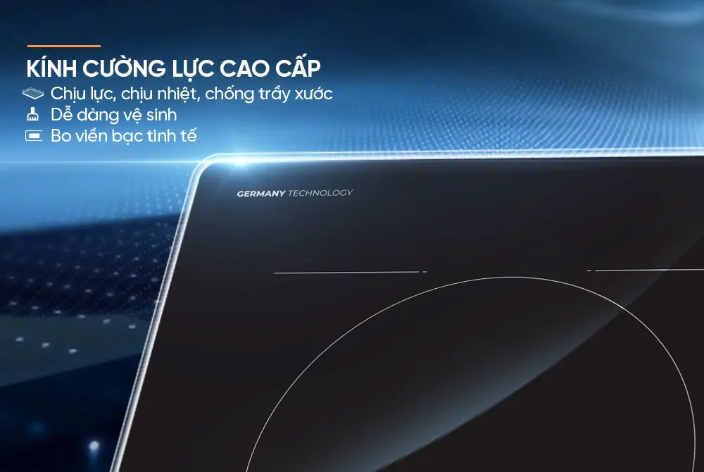 Cận cảnh mặt kính cường lực cao cấp của bếp điện từ đôi SUNHOUSE SHB588 PRO