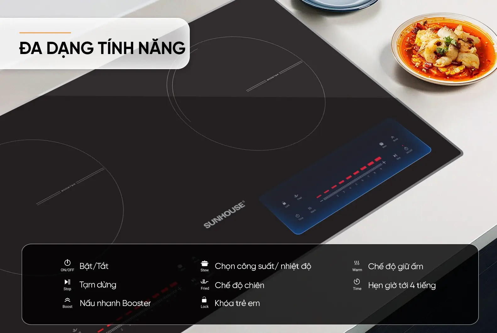 Bếp điện từ đôi SUNHOUSE SHB58868 - 2000W/2000W - Ảnh 10