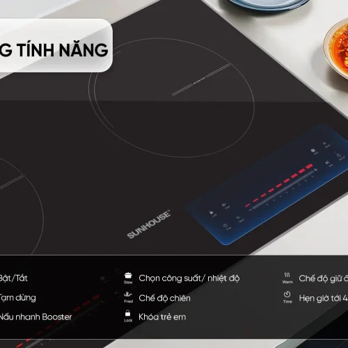 Bếp điện từ đôi SUNHOUSE SHB58868 nhìn từ trên với bảng điều khiển