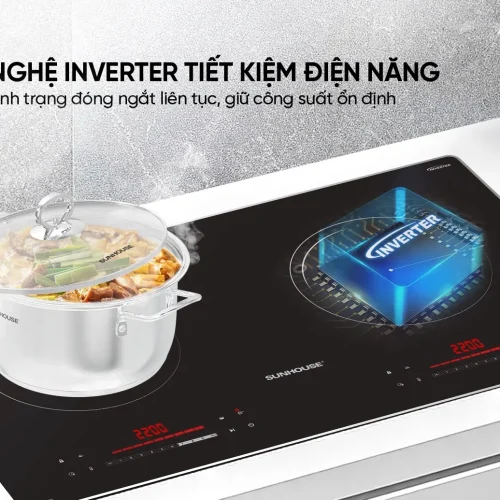 Bếp điện từ đôi SUNHOUSE SHB589 ứng dụng công nghệ Inverter tiết kiệm điện