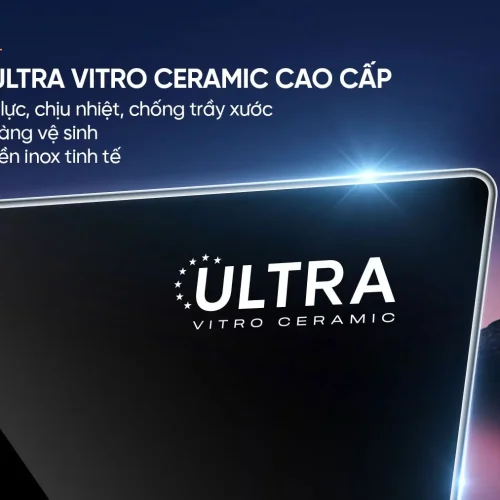 Cận cảnh mặt kính Ultra Vitro Ceramic của bếp điện từ đôi SUNHOUSE SHB5999MAX