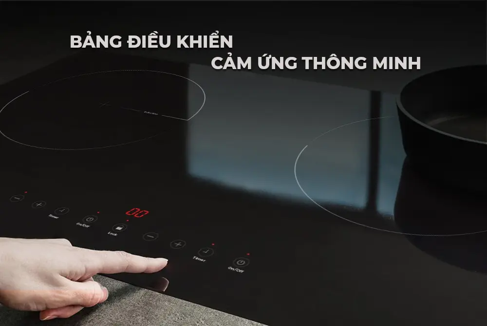 Bảng điều khiển cảm ứng thông minh của bếp điện từ đôi SUNHOUSE SHB68-DY