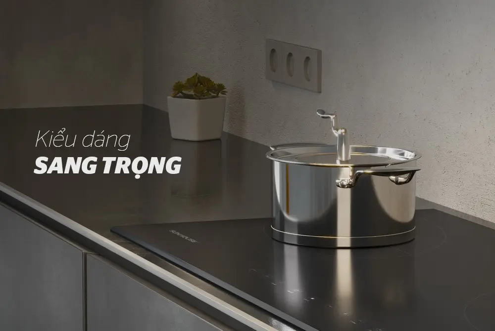 Bếp điện từ đôi SUNHOUSE SHB8100 lắp đặt trên mặt bàn bếp