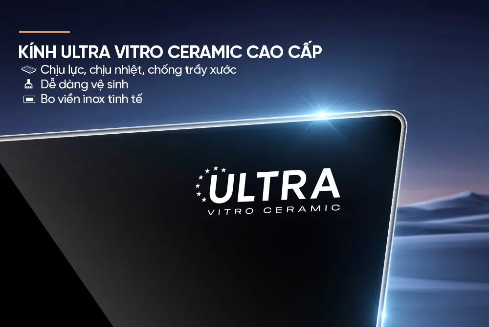 Cận cảnh mặt kính Ultra Vitro Ceramic của bếp điện từ đôi SUNHOUSE SHB81012