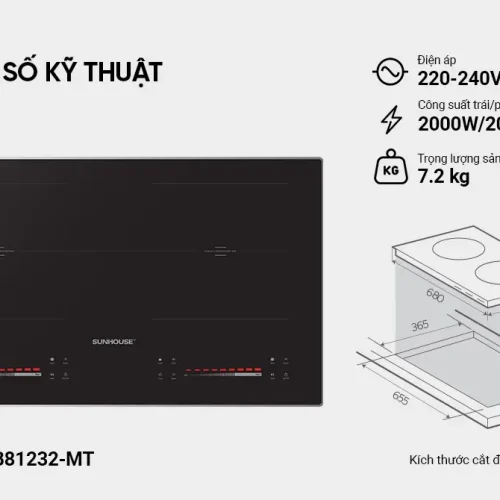 Thông số kỹ thuật bếp điện từ đôi SUNHOUSE SHB81232-MT