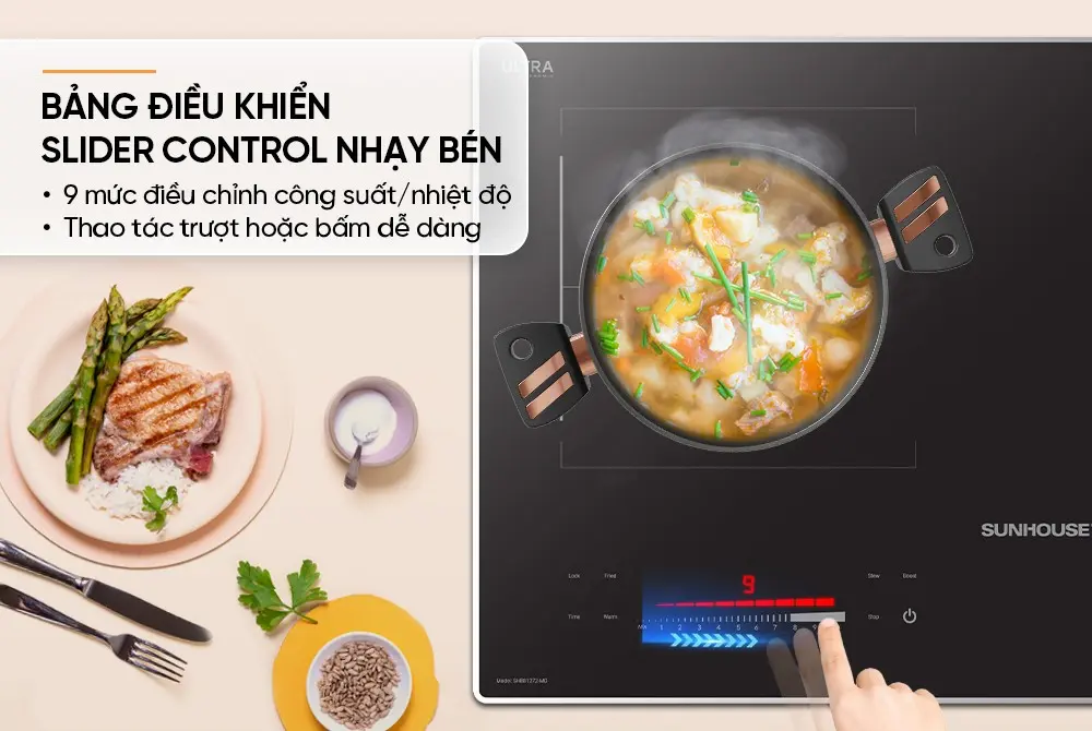 Bếp điện từ đôi SUNHOUSE SHB81272-MD mặt trên với bảng điều khiển cảm ứng