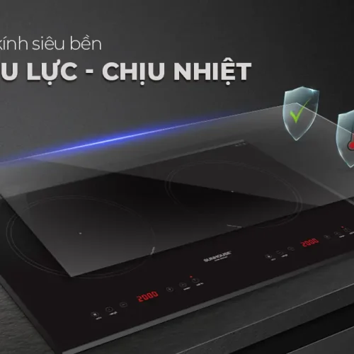 Mặt kính chịu lực chịu nhiệt của bếp điện từ đôi SUNHOUSE SHB8201