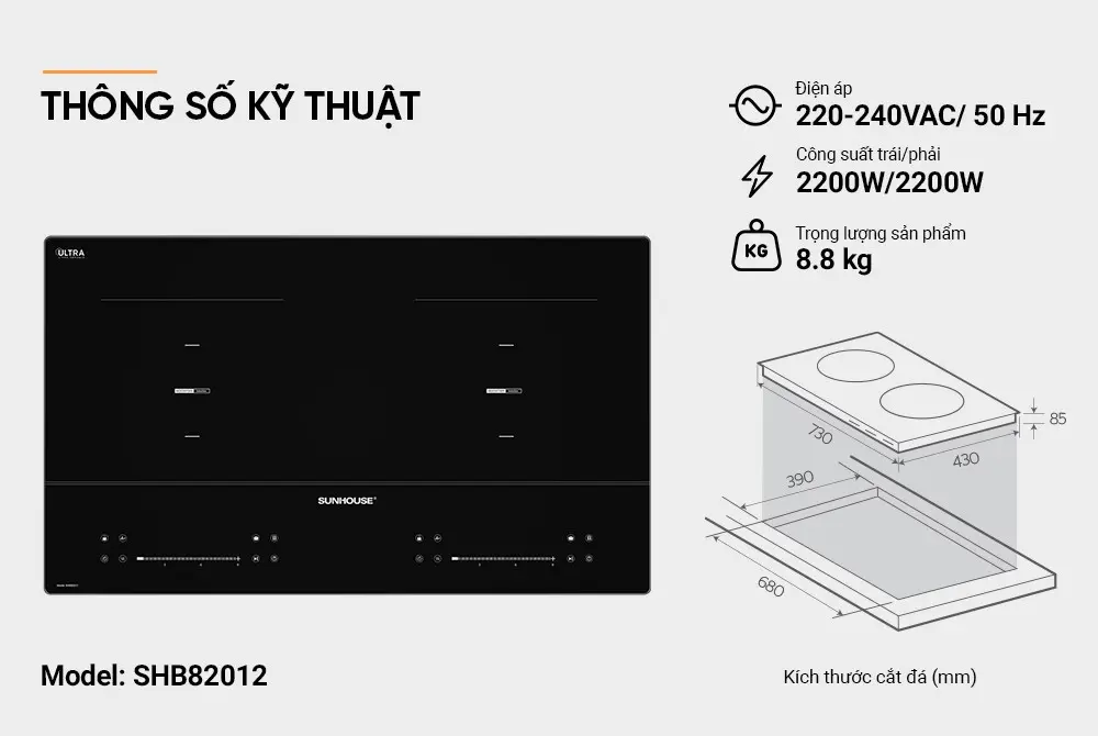 Bếp điện từ đôi SUNHOUSE SHB82012 - 2200W/2200W - Ảnh 7
