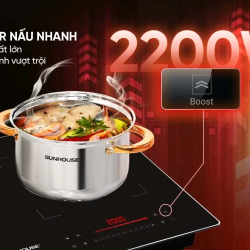 Bếp điện từ đôi SUNHOUSE SHB82032-EC chức năng Booster 2200W nấu nhanh