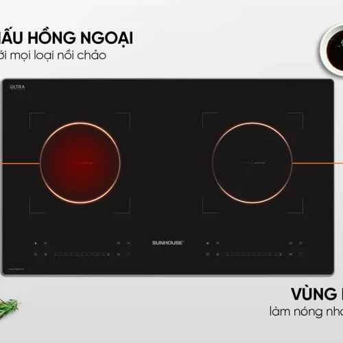 Bếp điện từ đôi SUNHOUSE SHB82032-EC có vùng nấu hồng ngoại và vùng nấu từ